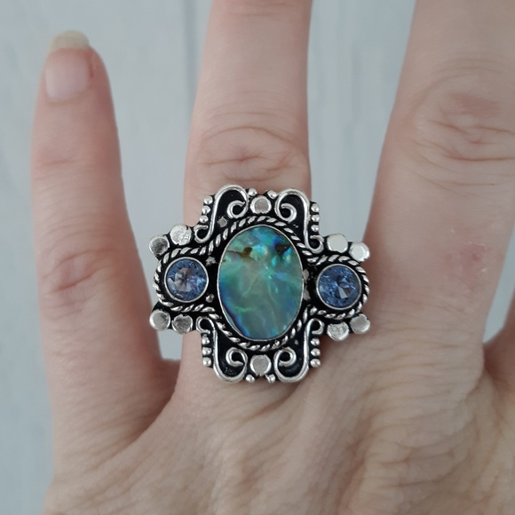 New Amazing Abalone Shell and Blue Quartz 925 Silver Ring. - Picture 1 of 8